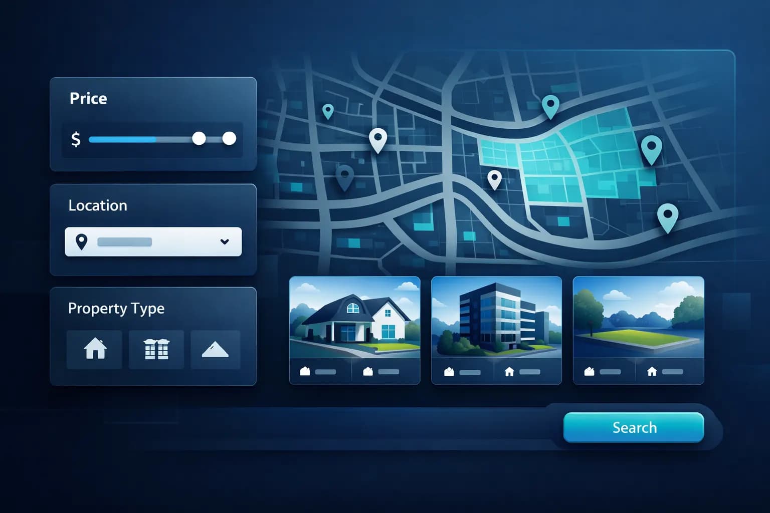 Property Search Filter by Price, Location, and Type
